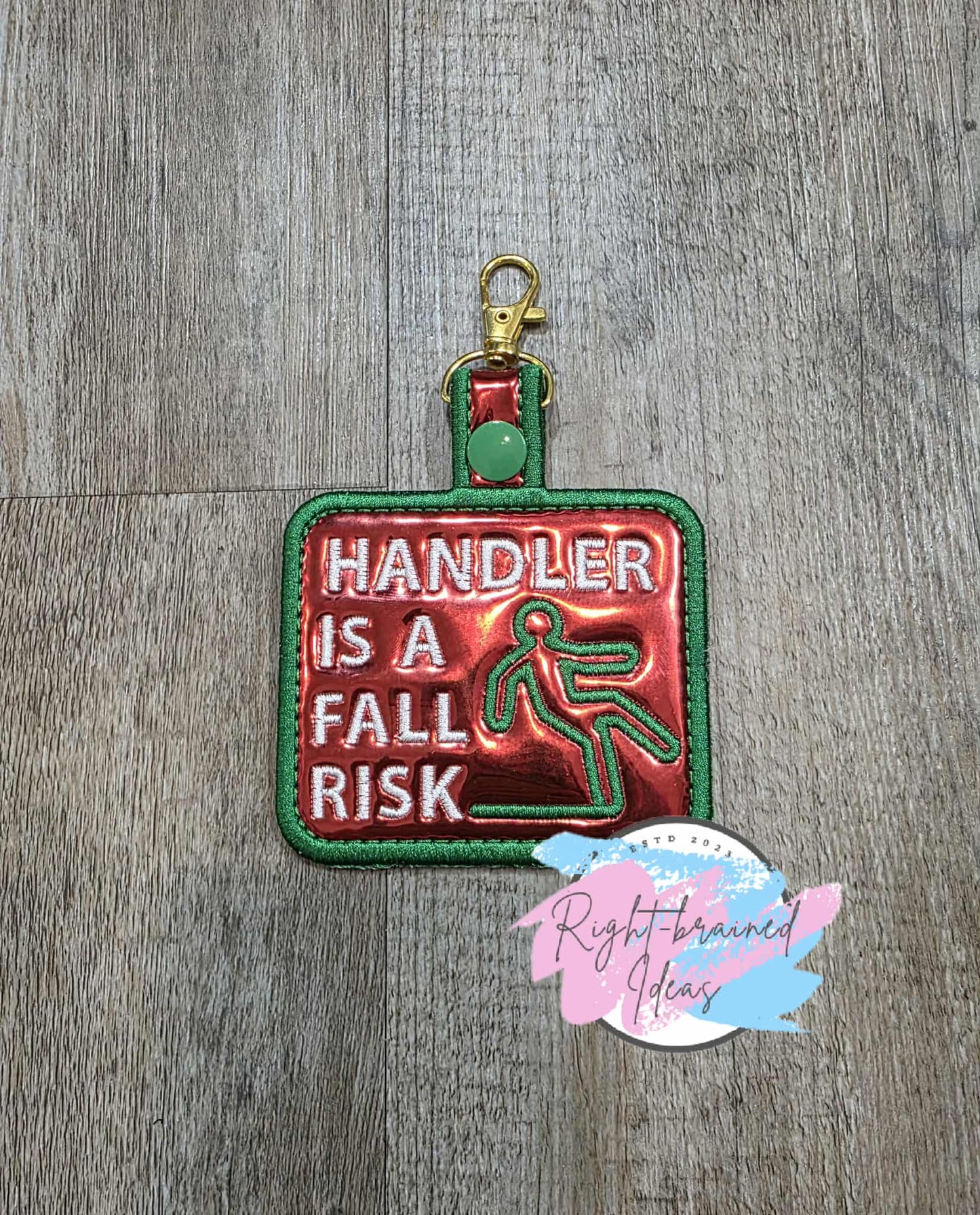 Service Dog Mobility Assistance Satin Green And White On Red Metallic Vinyl Two-piece Patch Tab and Double-sided Leash Wrap