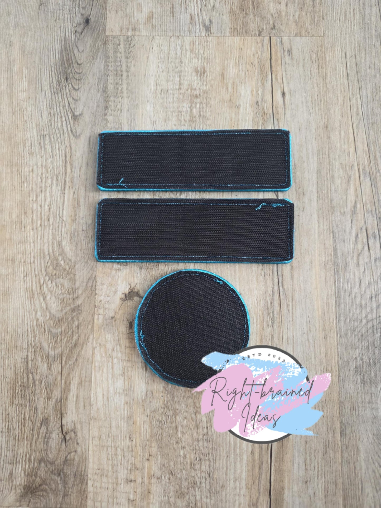 Service Dog Medical Alert Teal and White On Sparkle Black Vinyl Three-piece Patch Set