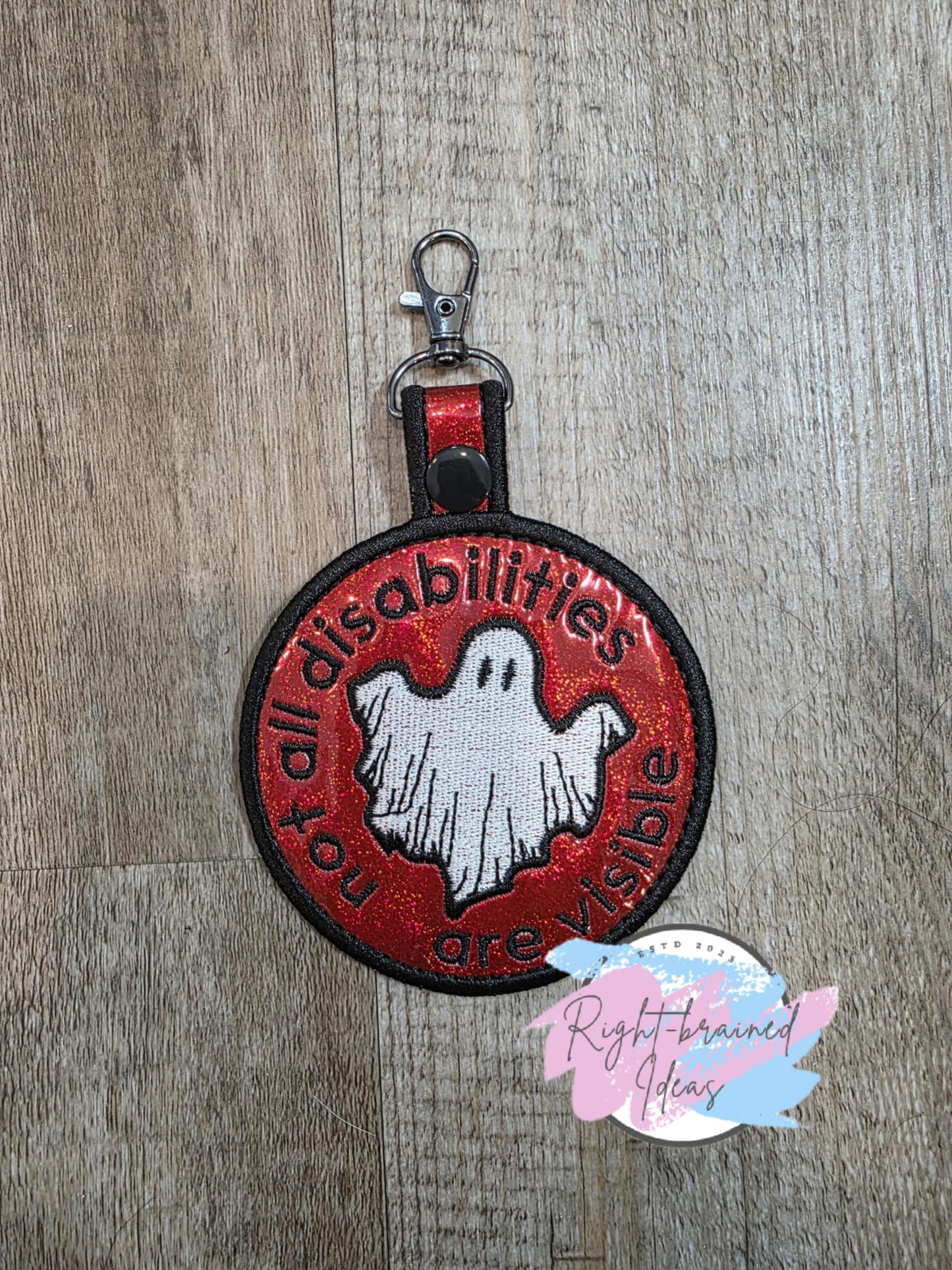 Spooky Season Inspired Not All Disabilities Are Visible White And Black On Sparkle Red Holographic Vinyl Patch Tab