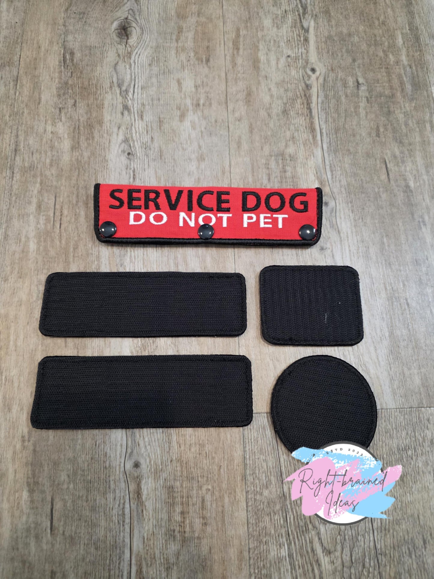Service Dog Do Not Pet Black and White on Red Canvas Five-piece Patch and Leash Wrap Set