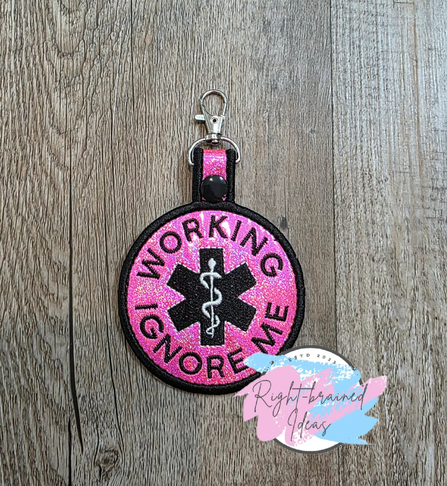 Working Ignore Me Black And White On Sparkle Pink Holographic Vinyl Patch Tab