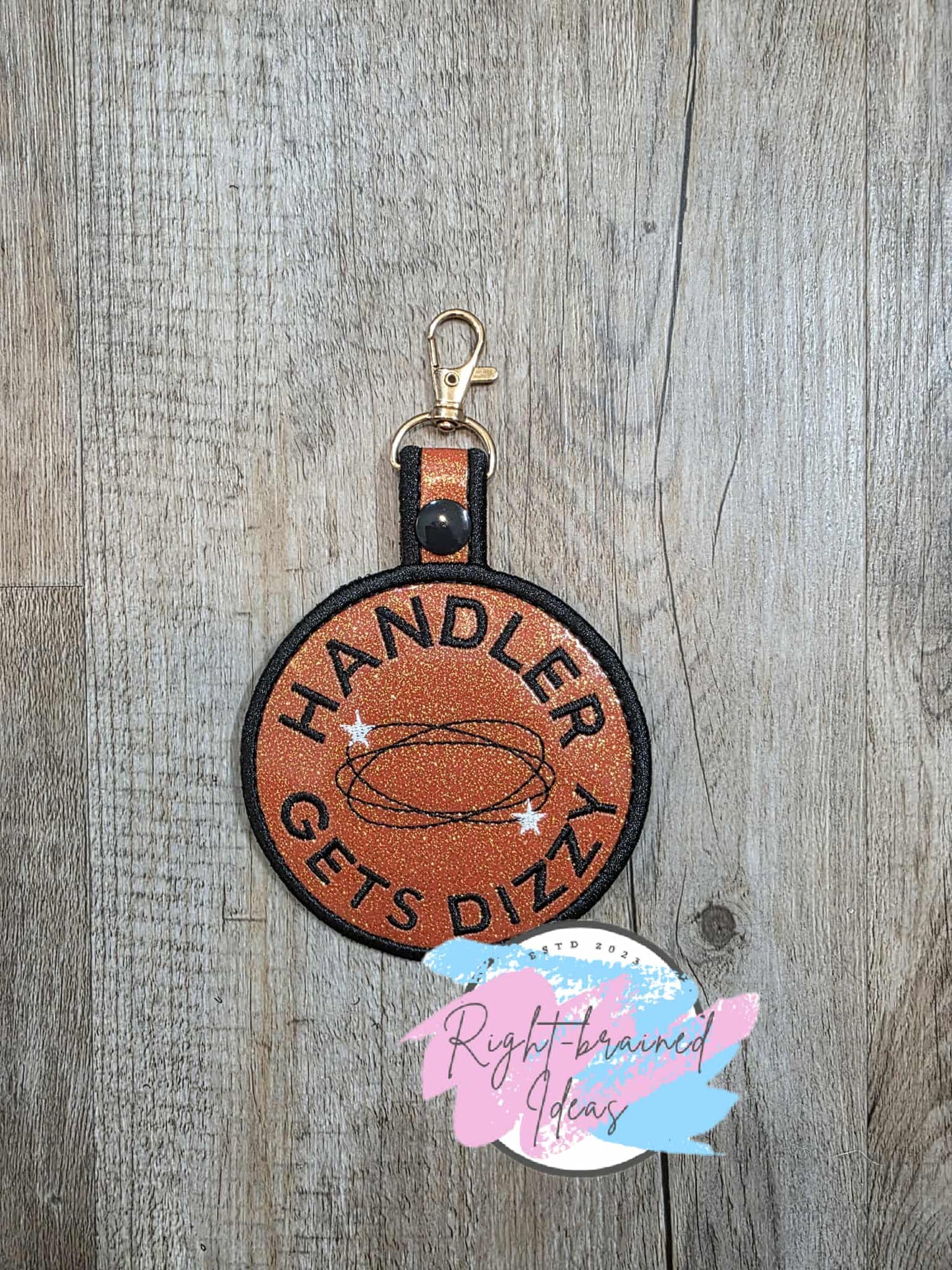 Handler Gets Dizzy Black And White On Sparkle Burnt Orange Vinyl Patch Tab