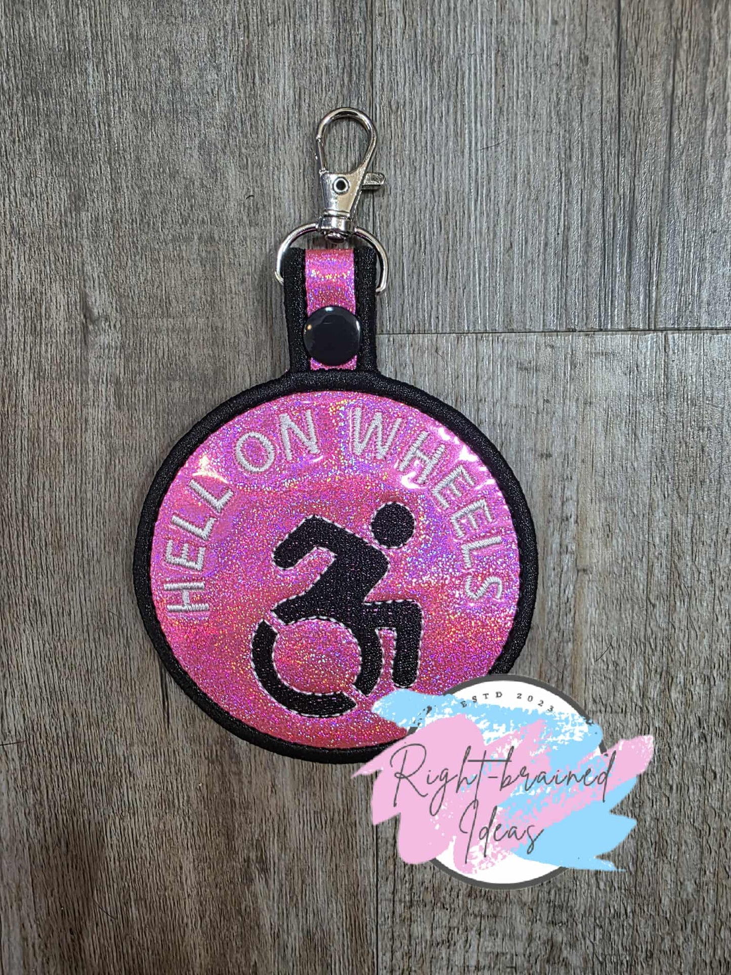 Hell on Wheels White And Black On Sparkle Pink Holographic Patch Tab