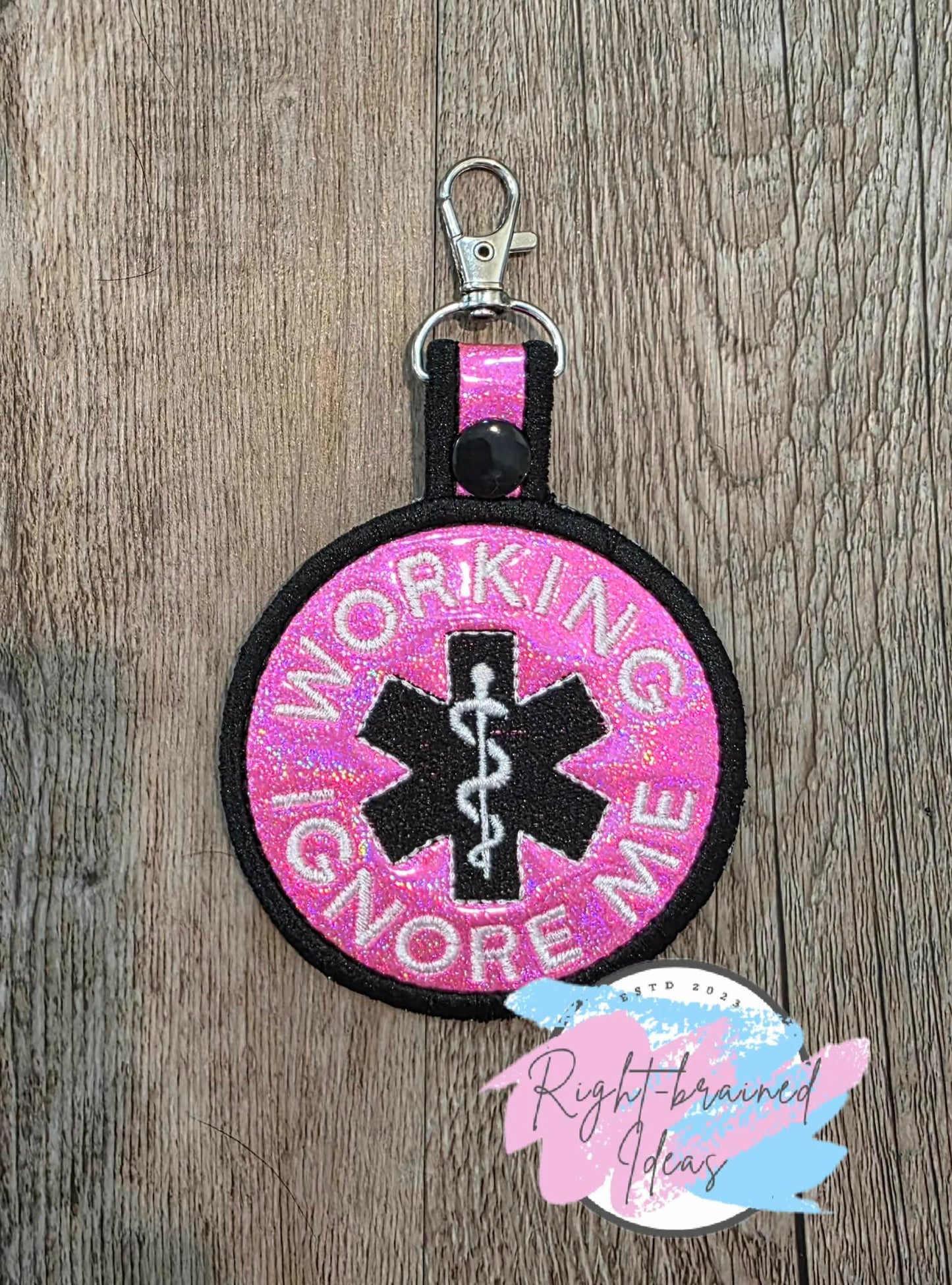 Working Ignore Me Black And White On Sparkle Pink Holographic Vinyl Patch Tab