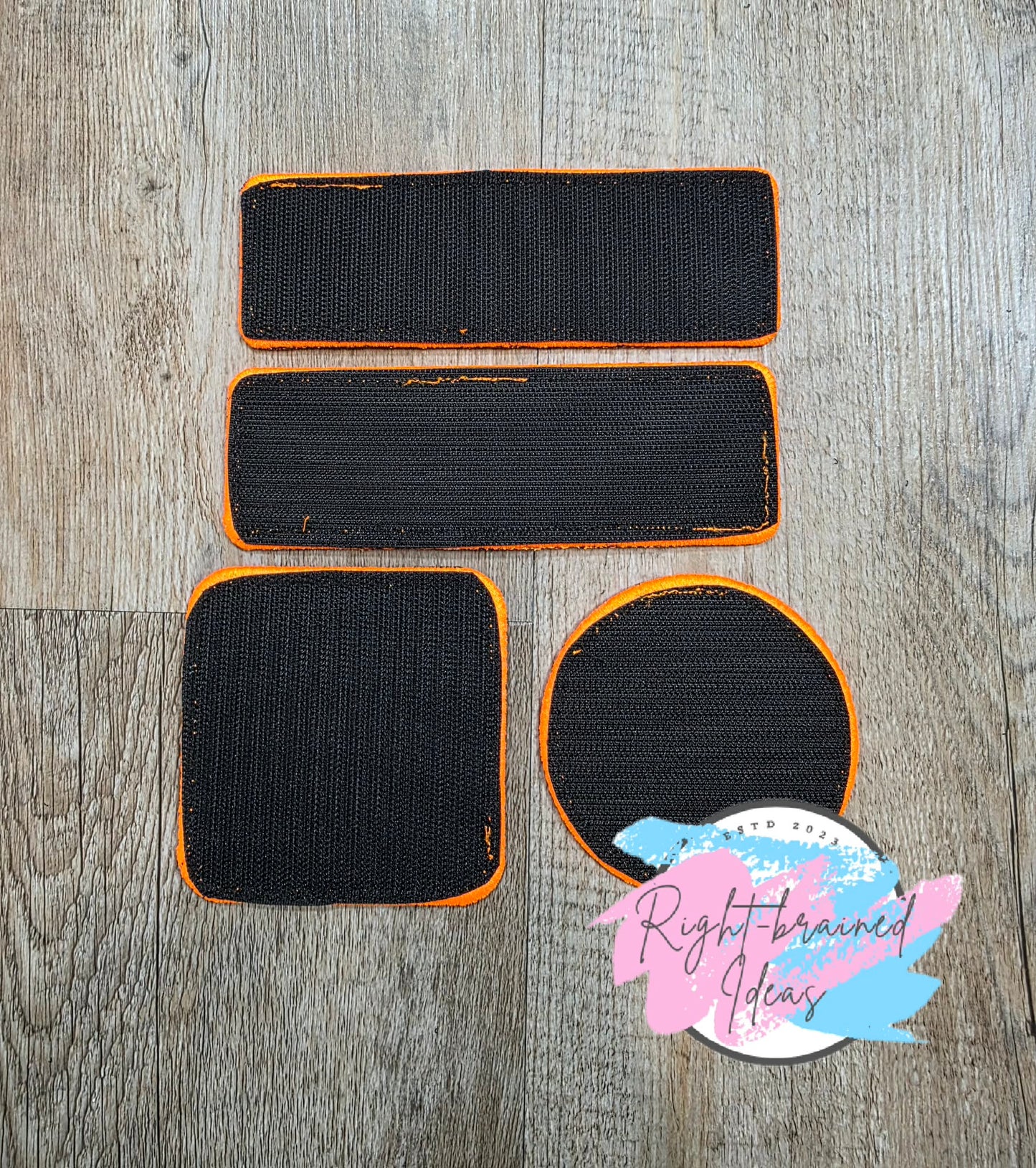 Service Dog Cutie On Duty Neon Orange And White On Lightweight High Performance Black Twill Four-piece Patch Set