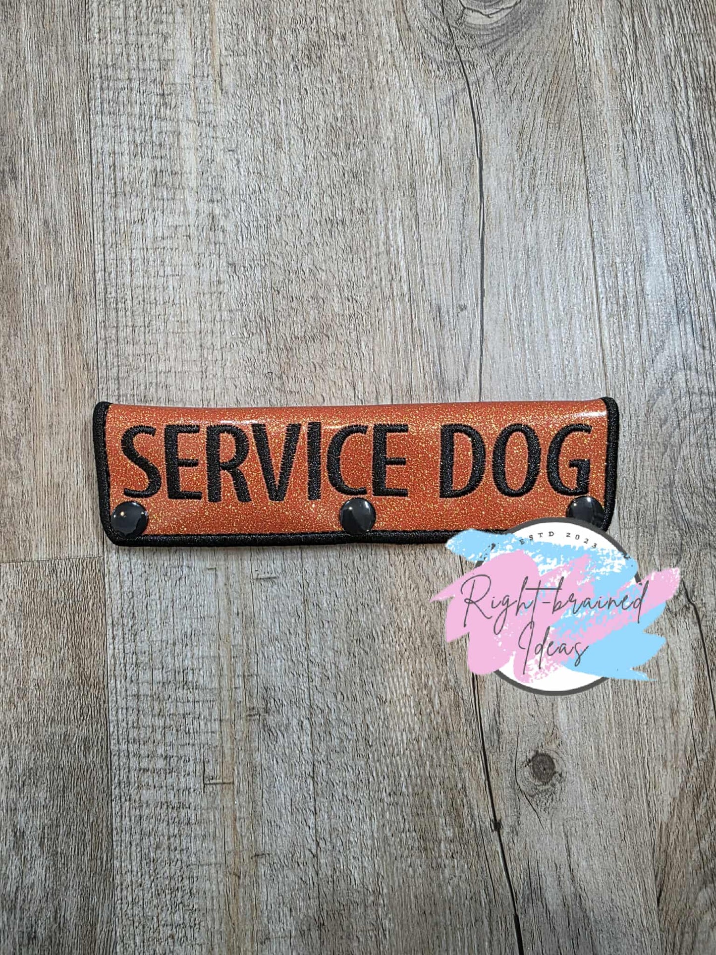 Service Dog Black On Sparkle Burnt Orange Vinyl Leash Wrap