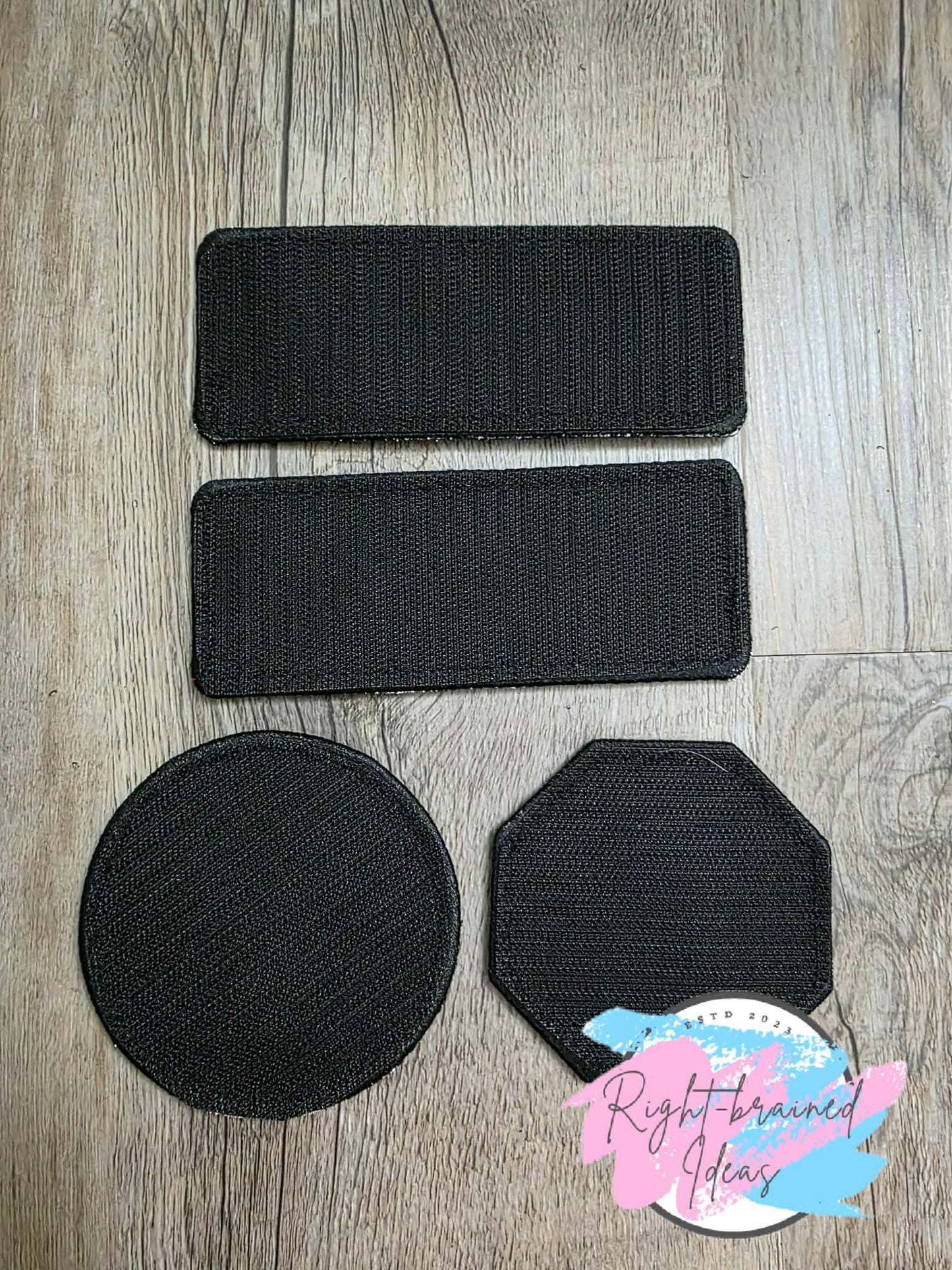 Fun Sized Creepy Crawley Inspired Service Dog In Training Glow-In-The-Dark White And Black On Sparkle Purple Holographic Vinyl Four-piece Patch Set