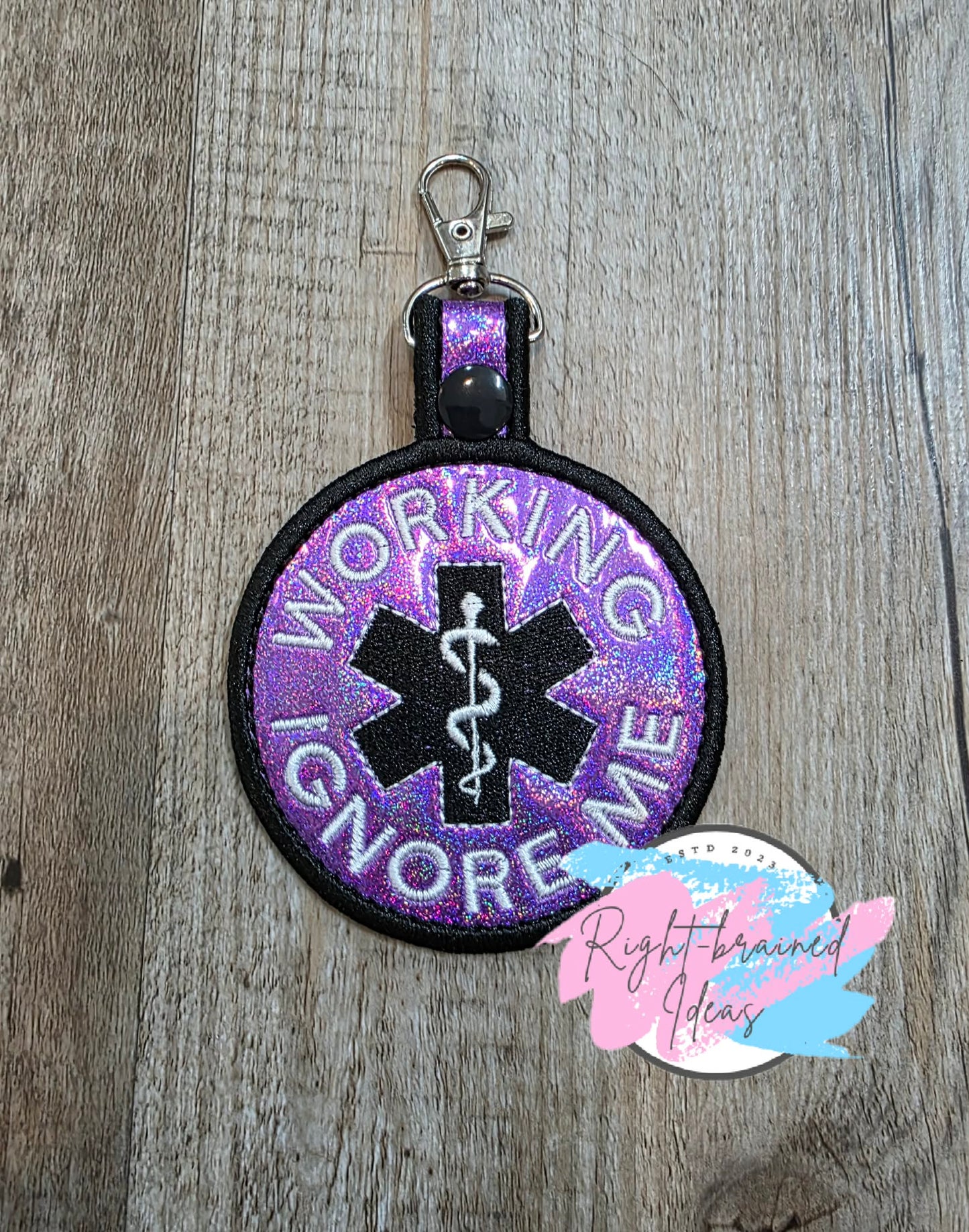 Working Ignore Me Black And White On Sparkle Purple Holographic Vinyl Patch Tab
