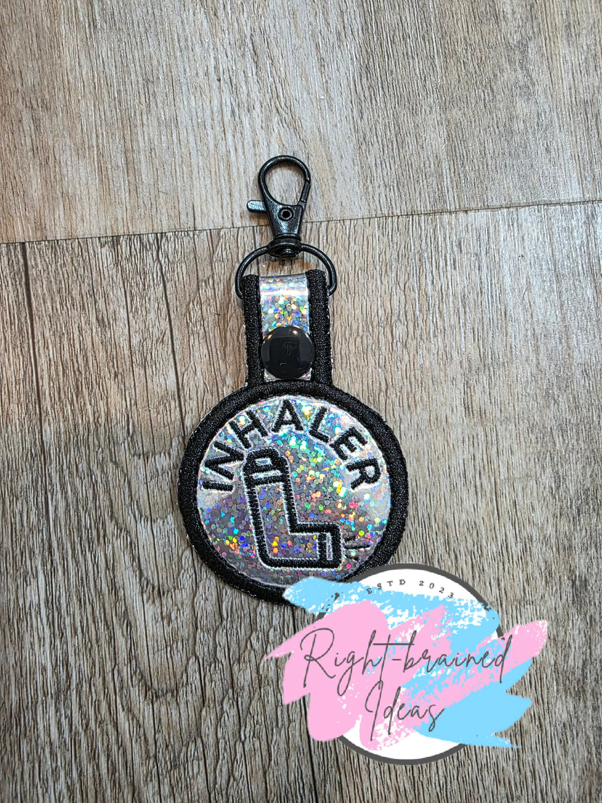 Inhaler Black On Sparkle Silver Holographic Vinyl Mini Patch Tab