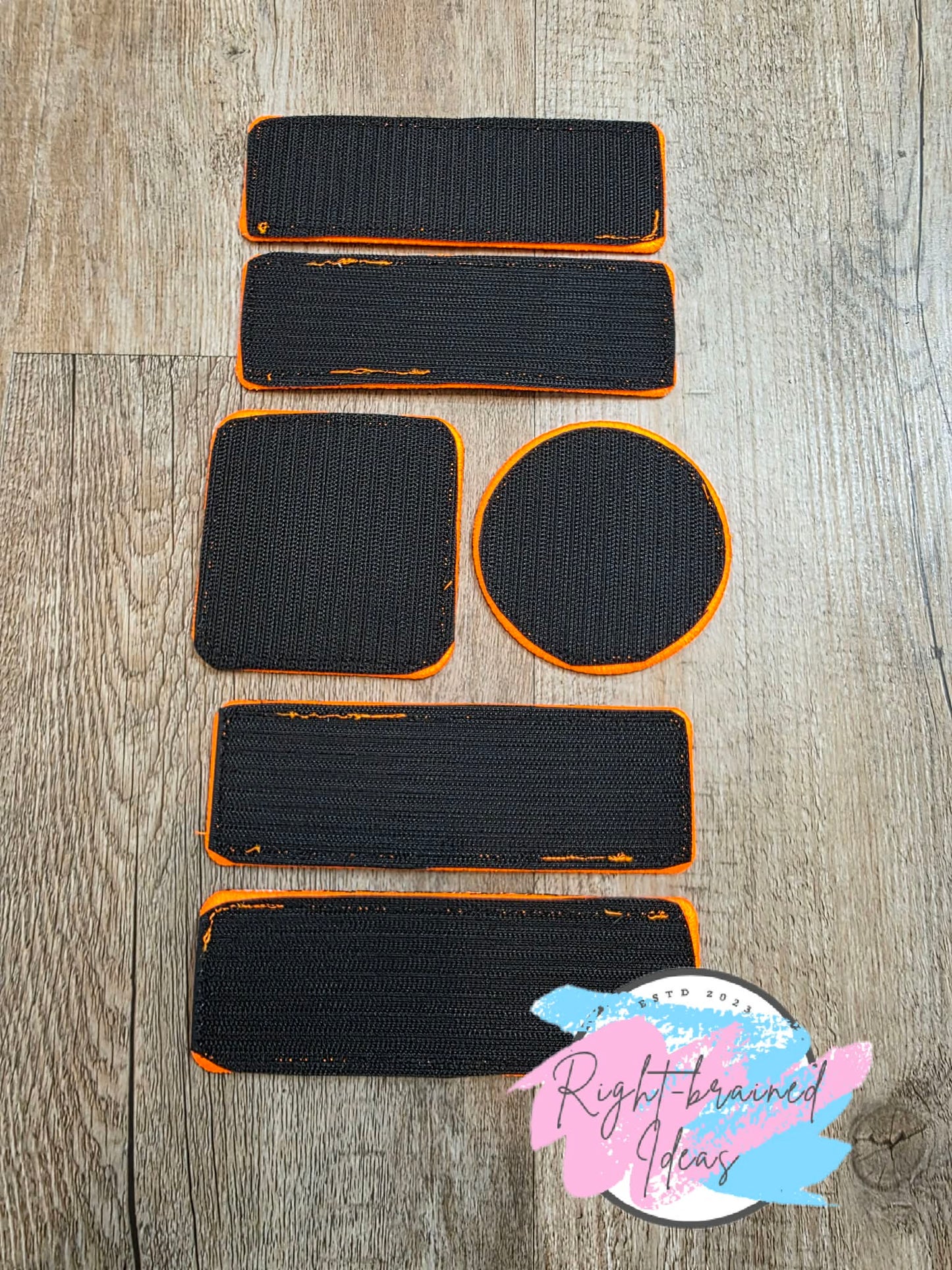 Grow-With-Them-Set Service Dog Ignore Me Neon Orange And White On Lightweight High Performance Black Twill Six-piece Patch Set