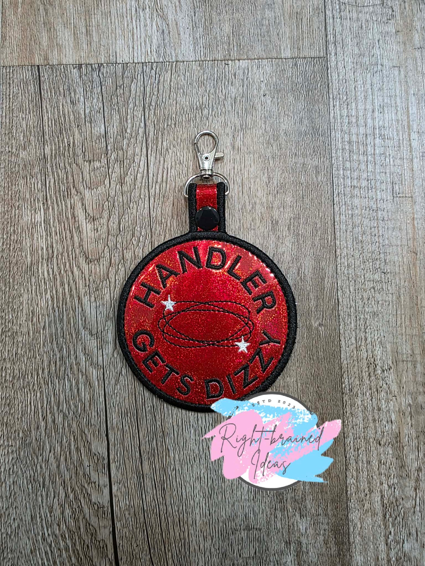 Handler Gets Dizzy Black And White On Sparkle Red Holographic Vinyl Patch Tab
