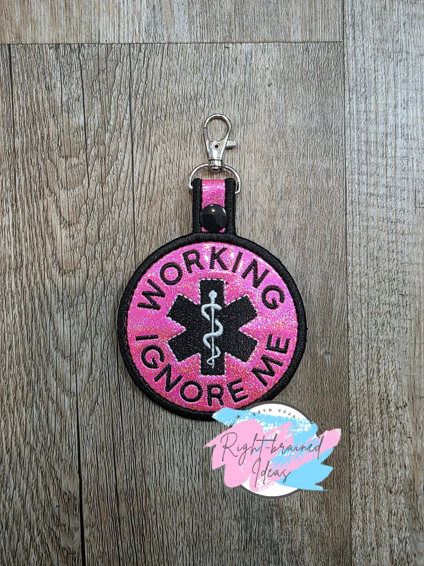 Working Ignore Me Black And White On Sparkle Pink Holographic Vinyl Patch Tab