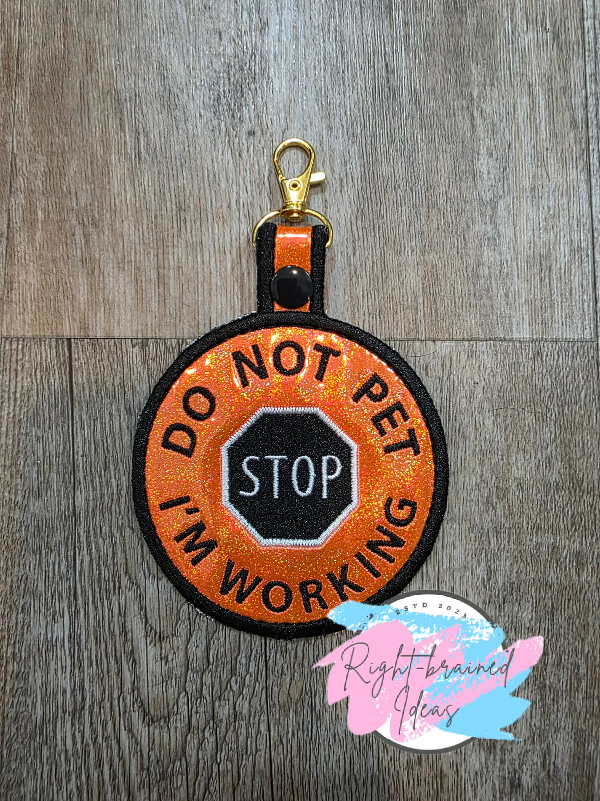 Do Not Pet I'm Working Black And White On Sparkle Orange Holographic Vinyl Patch Tab