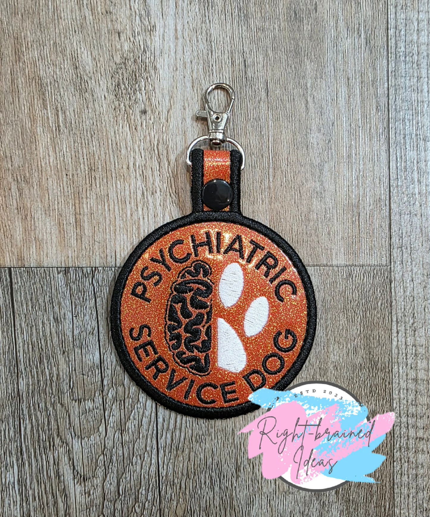 Psychiatric Black And White On Sparkle Burnt Orange Vinyl Patch Tab
