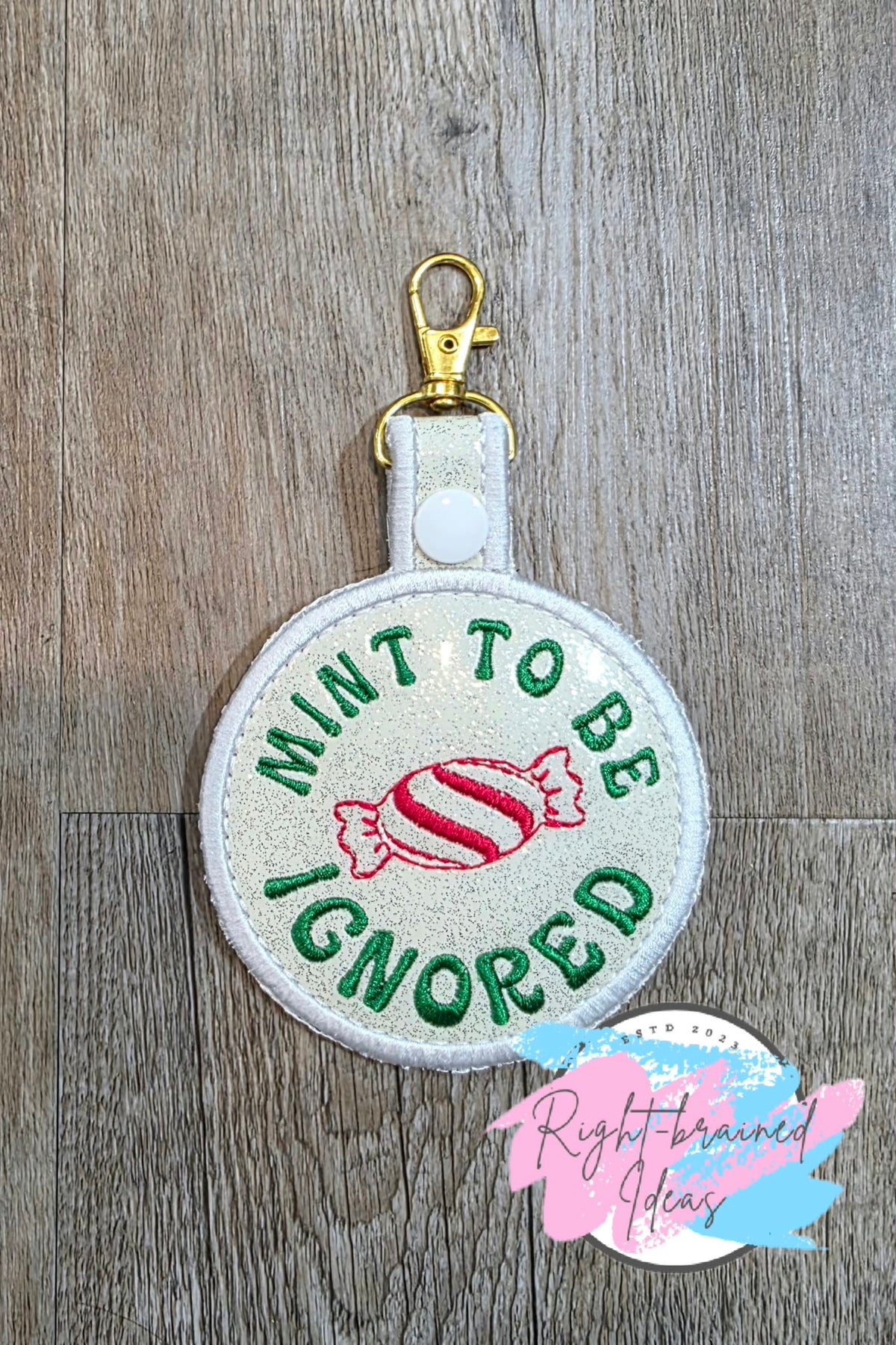 Peppermint Inspired Mint To Be Ignored Green And Red On Sparkle White Vinyl Patch Tab