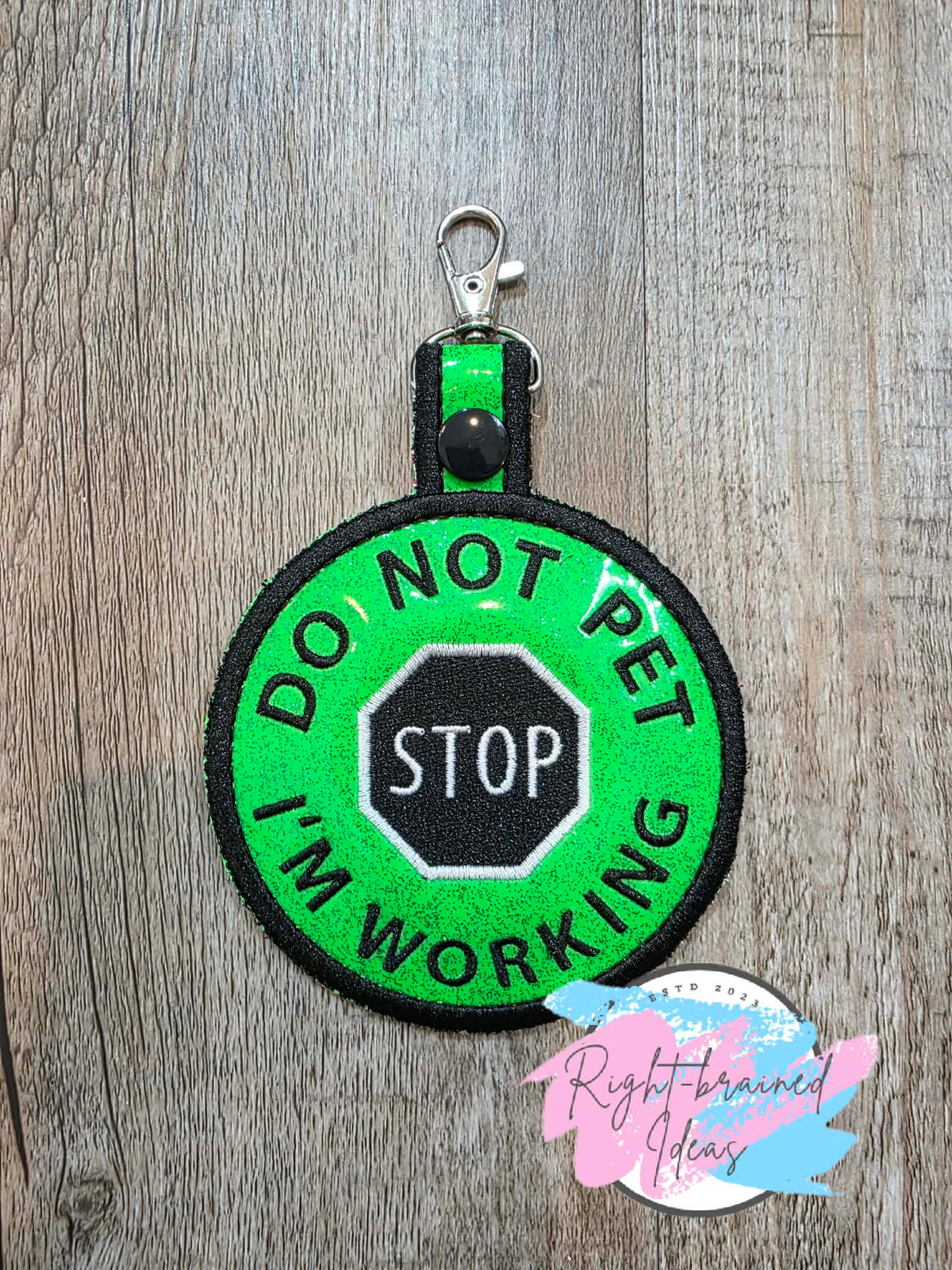 Do Not Pet I'm Working Black And White On Sparkle Neon Green Vinyl Patch Tab