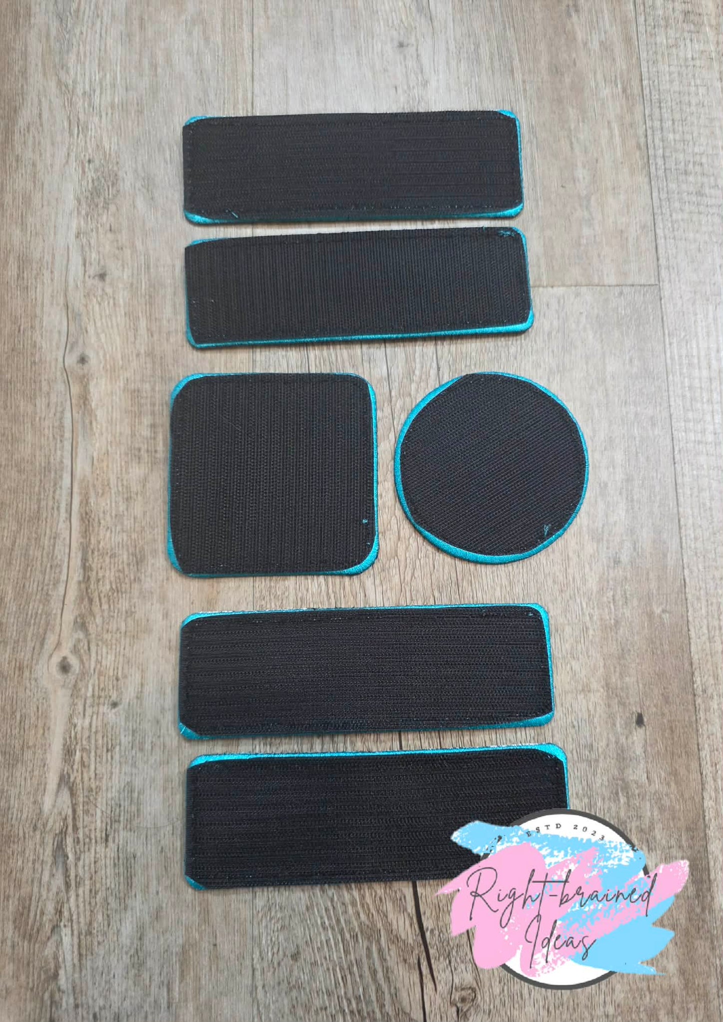 Grow-With-Them Service Dog Teal And White On Lightweight High Performance Black Twill Six-piece Patch Set