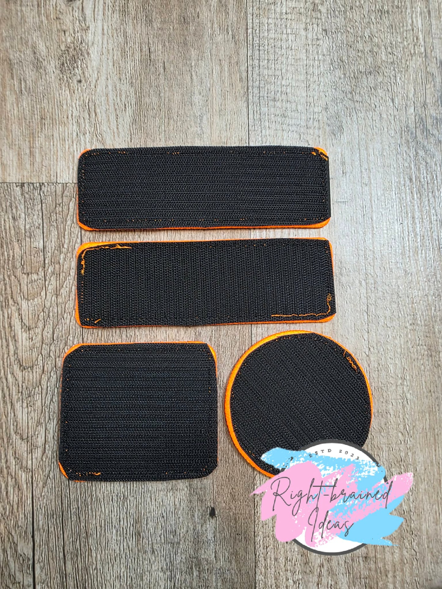 Service Dog Cardiac Alert Neon Orange And White On Lightweight High Performance Black Twill Four-piece Patch Set