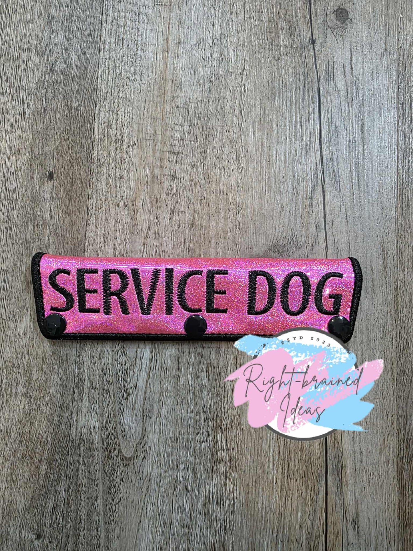 Service Dog Black On Sparkle Pink Holographic Vinyl Leash Wrap