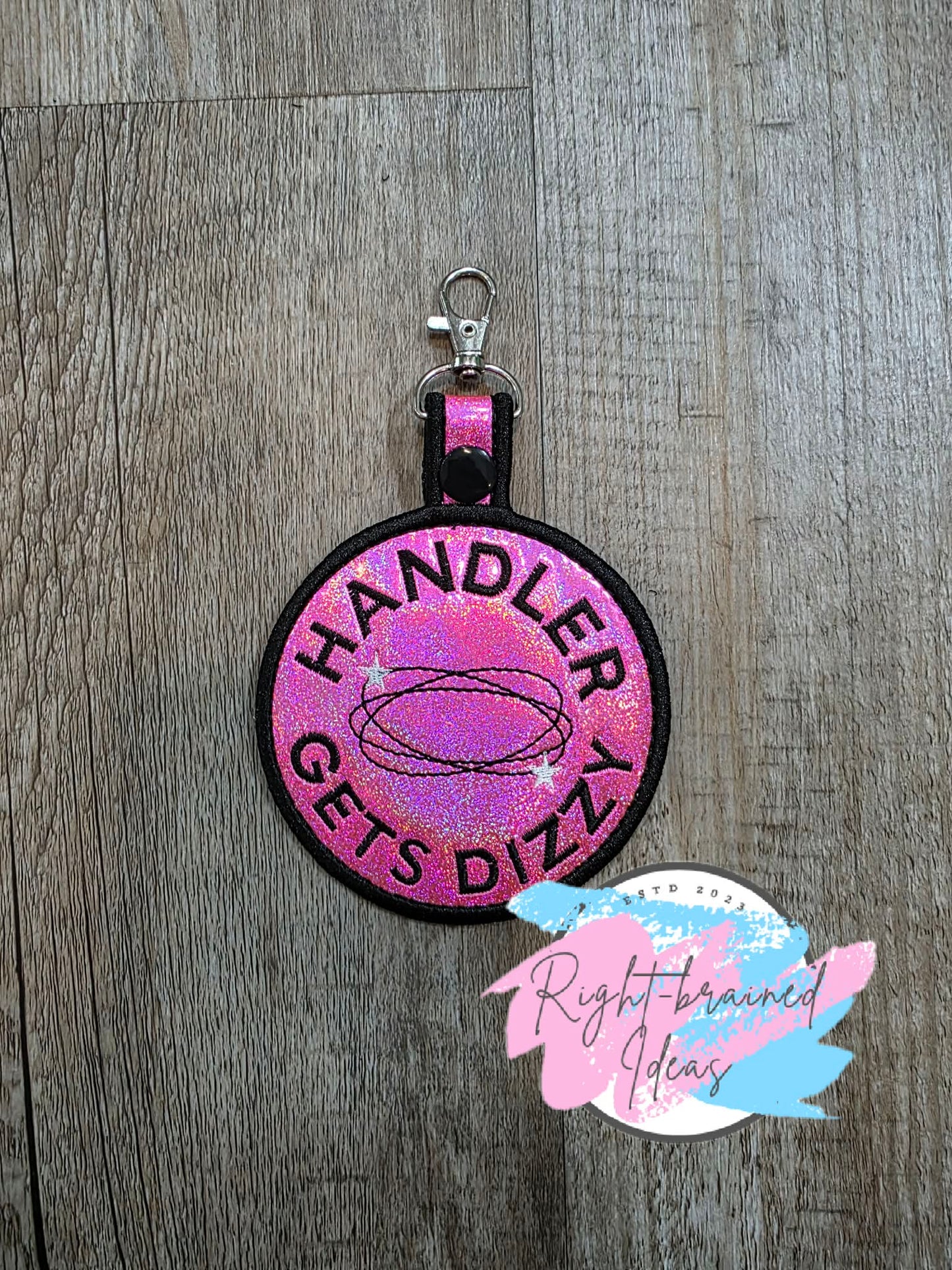 Handler Gets Dizzy Black And White On Sparkle Pink Holographic Vinyl Patch Tab