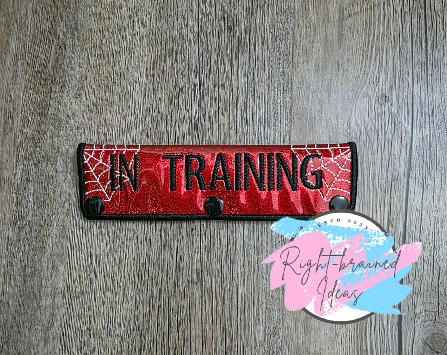Creepy Crawly Inspired Glow-In-The-Dark White And Black On Sparkle Red Holographic Vinyl Leash Wrap