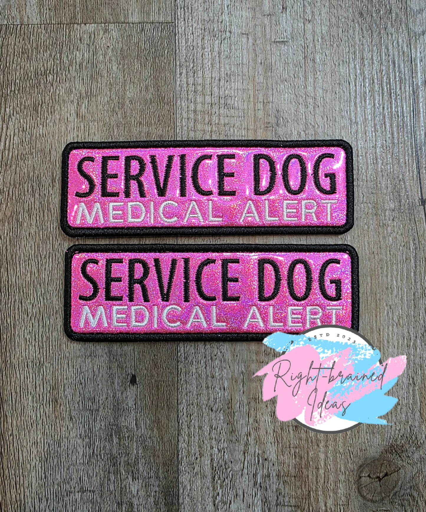 *Minor Cosmetic Flaw* Service Dog Medical Alert Black And White On Sparkle Pink Holographic Vinyl Three-piece Patch Set