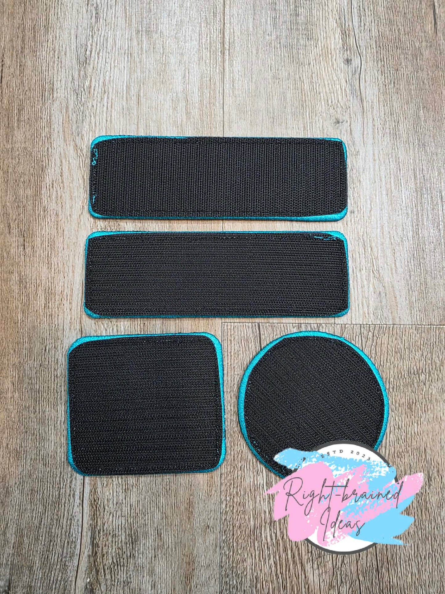 Service Dog Do Not Distract Teal And White On Lightweight High Performance Black Twill Five-piece Patch and Leash Wrap Set