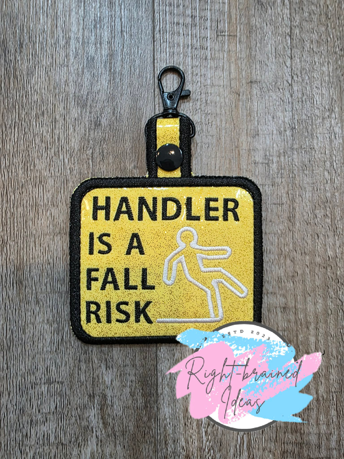 Handler Is A Fall Risk Black And White On Sparkle Yellow Vinyl Patch Tab