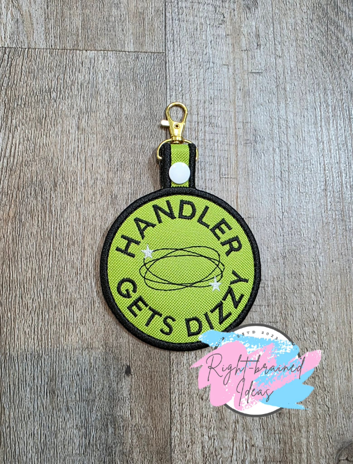 Handler Gets Dizzy Black And White On Lime Green Canvas Patch Tab