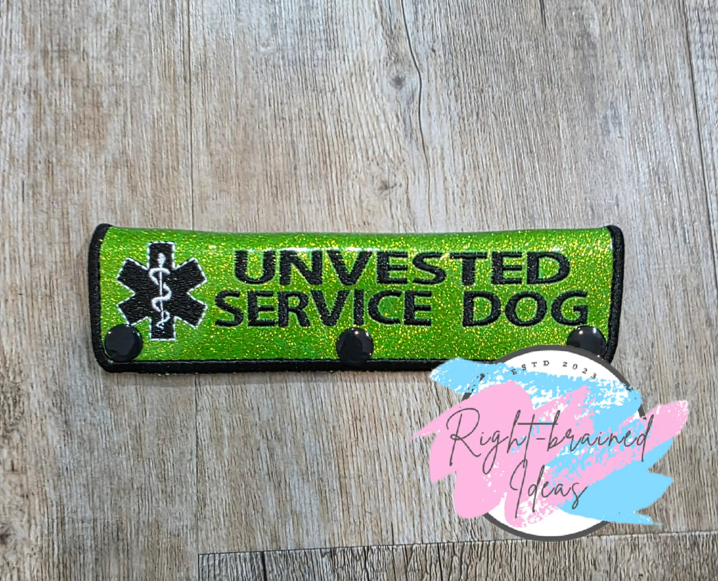 Unvested Service Dog Black And White On Sparkle Lime Green Vinyl Leash Wrap