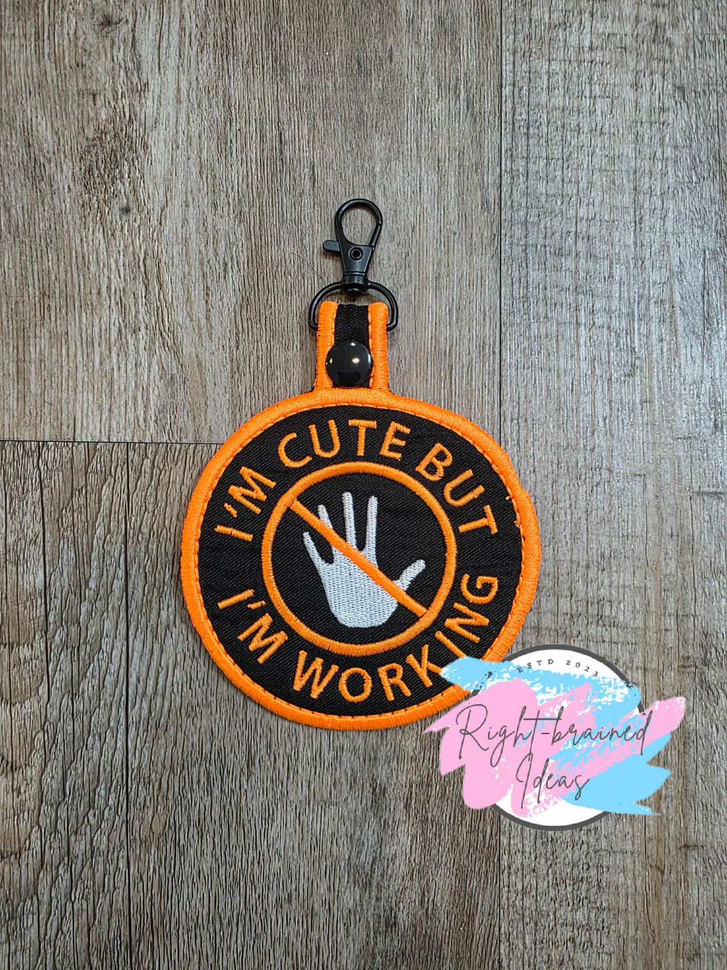 *Minor Cosmetic Flaw* I'm Cute But I'm Working Black And White On Lightweight High Performance Black Twill Patch Tab