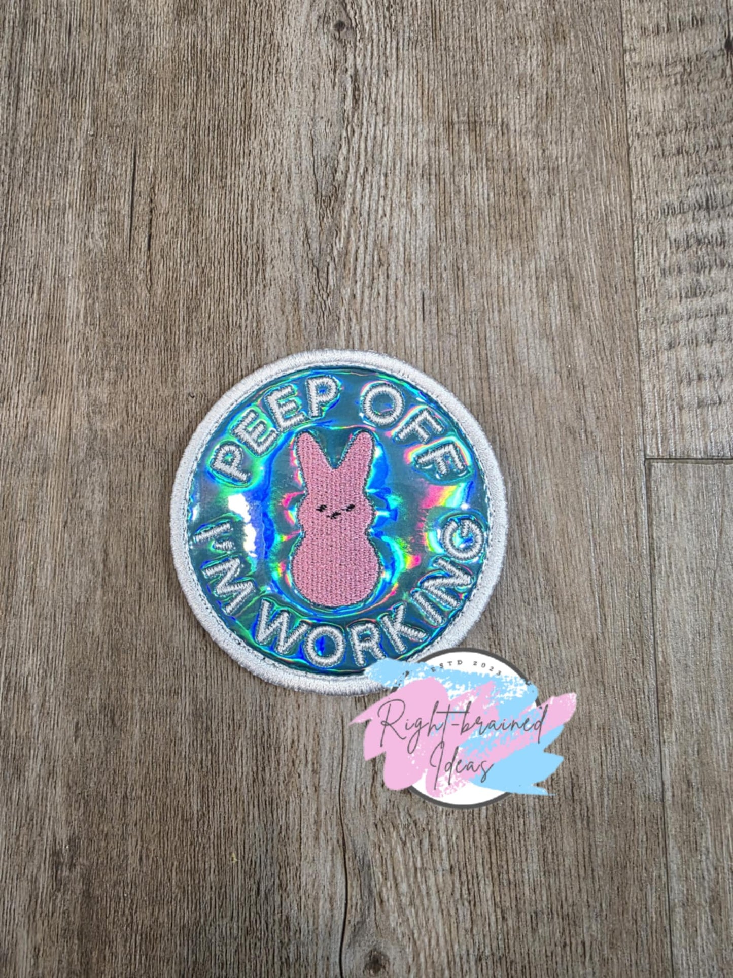 Easter Bunny Marshmallow Candy Inspired Service Dog White on Teal Holographic Vinyl Four-piece Patch and Leash Wrap Set