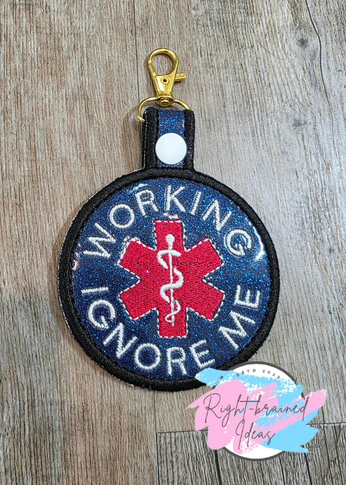 Working Ignore Me Red, White And Black On Sparkle Midnight Blue Vinyl Patch Tab