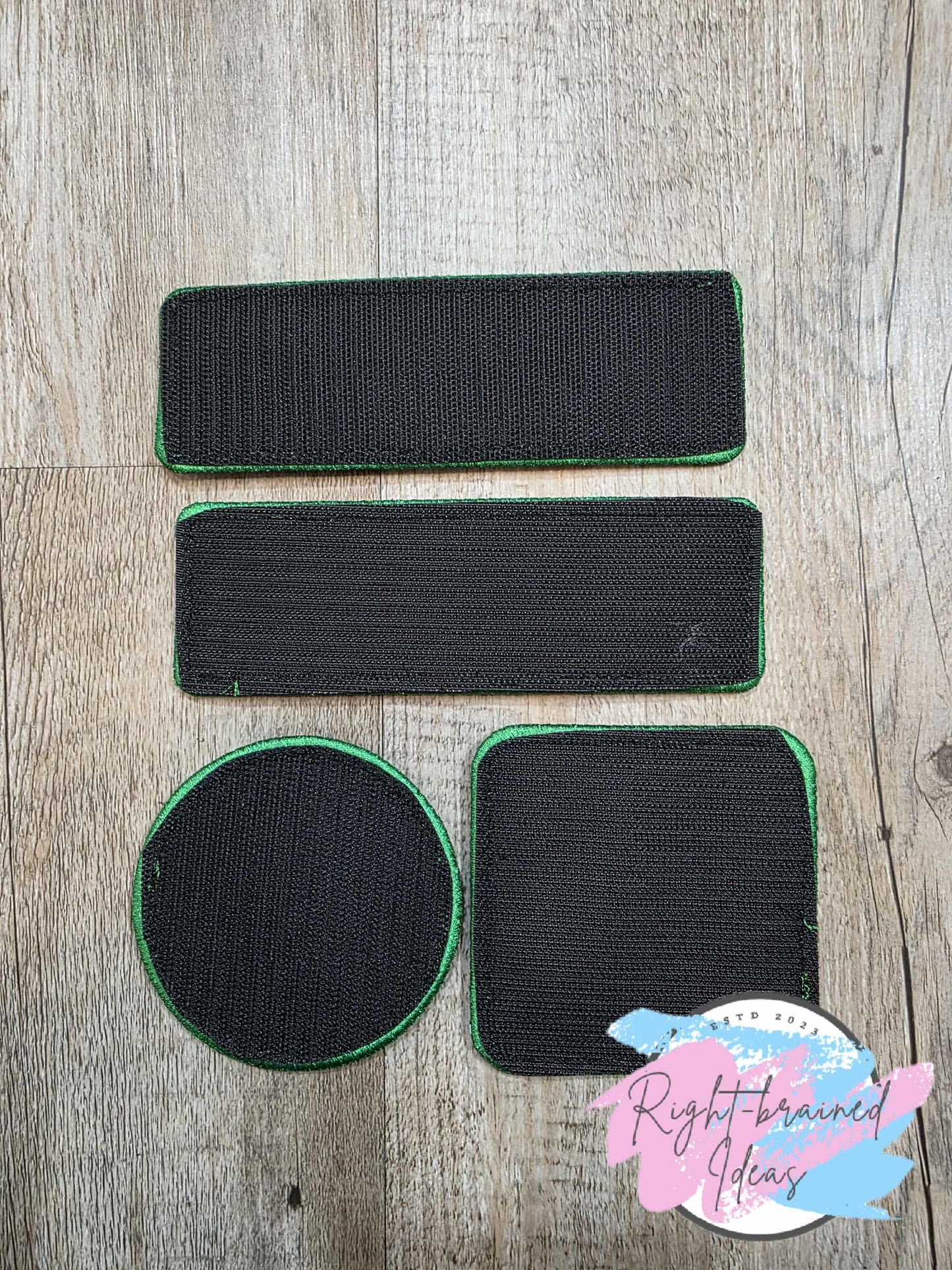 Service Dog In Training Satin Green And White On Red Metallic Red Vinyl Five-piece Patch And Leash Wrap Set