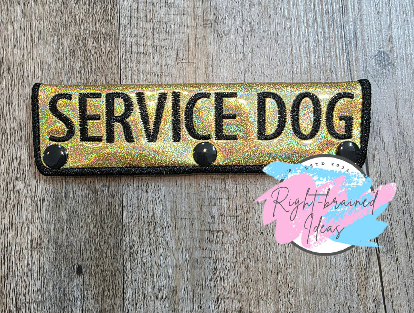 Service Dog Black On Sparkle Gold Holographic Vinyl Leash Wrap