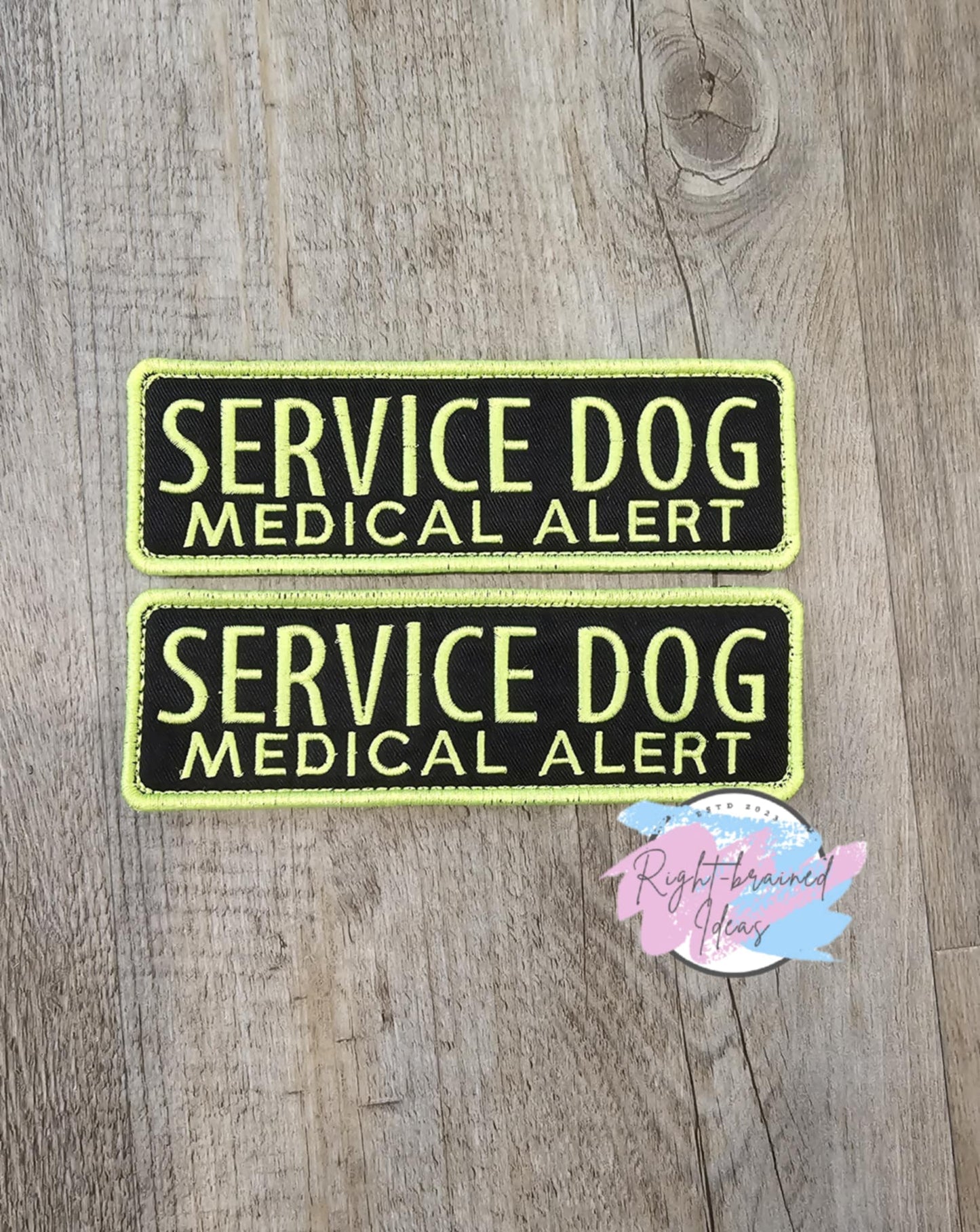 Medical Alert Service Dog Neon Yellow on Black Lightweight High Performance Twill Two-piece Patch Set