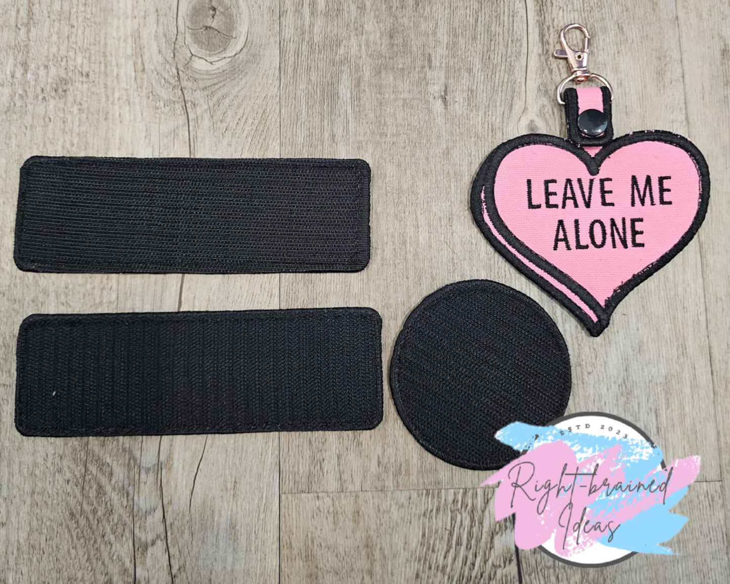Service Dog, Sweet But Working Themed Valentine's Day Conversation Heart Inspired Black And White On Pink Canvas Four-piece Patch And Patch Tab Set