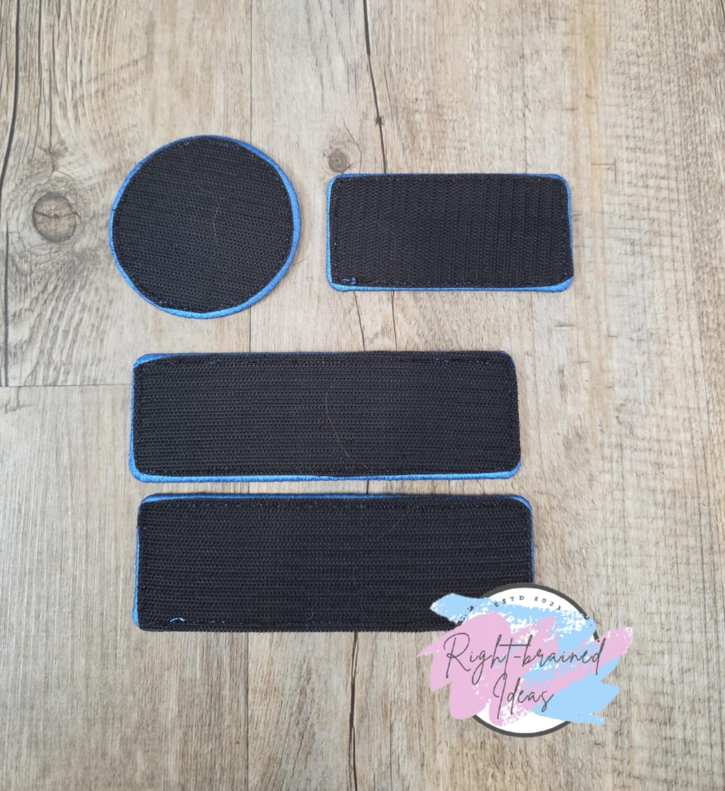 Service Dog, Give Us Space Blue on Black Five-piece Patch and Tab Set