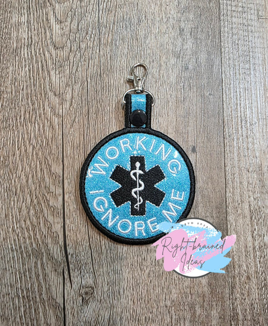 Working Ignore Me Black And White On Sparkle Light Blue Vinyl Patch Tab
