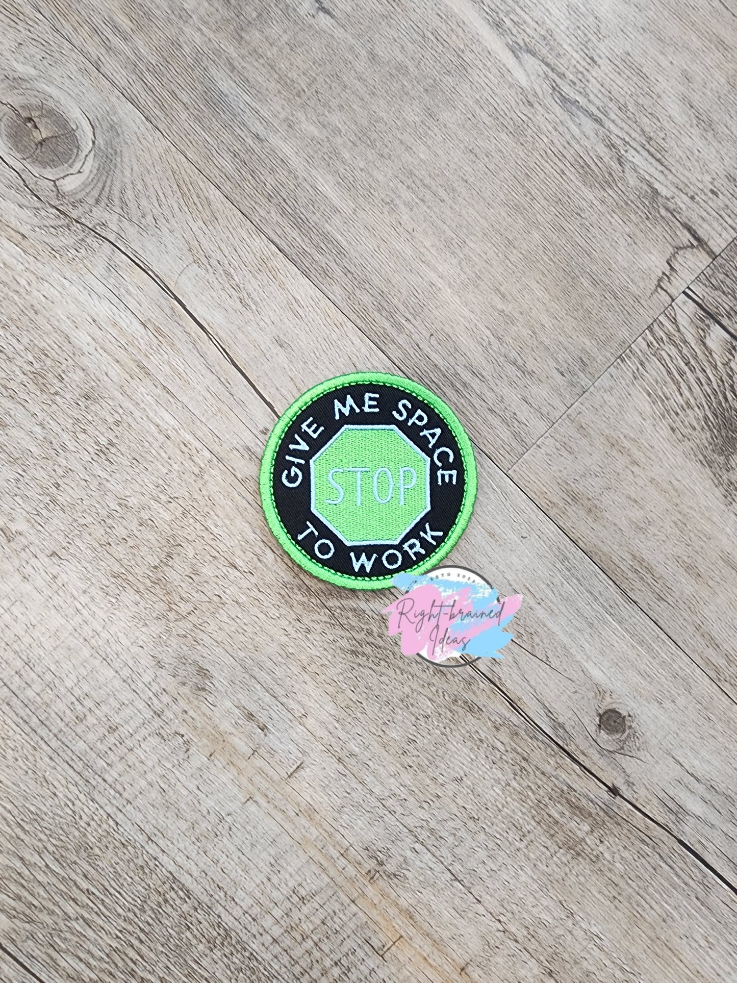 Service Dog, Do Not Distract Neon Green and Light Blue on Black Twill Five-piece Patch and Patch Tab Set