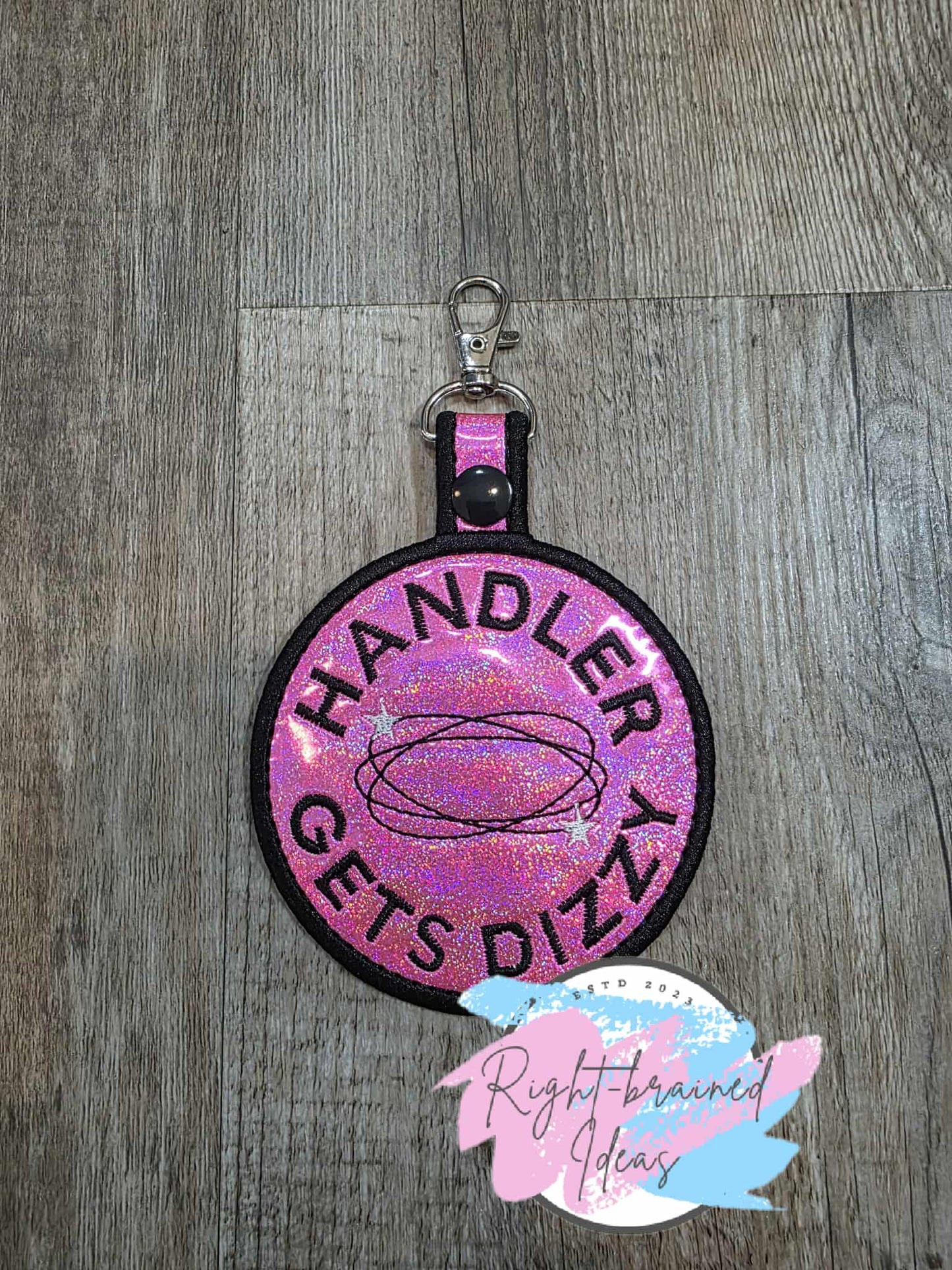 Multi-purpose Service Dog Black And White On Sparkle Pink Holographic Vinyl Two-piece Patch Tab and Leash Wrap Set