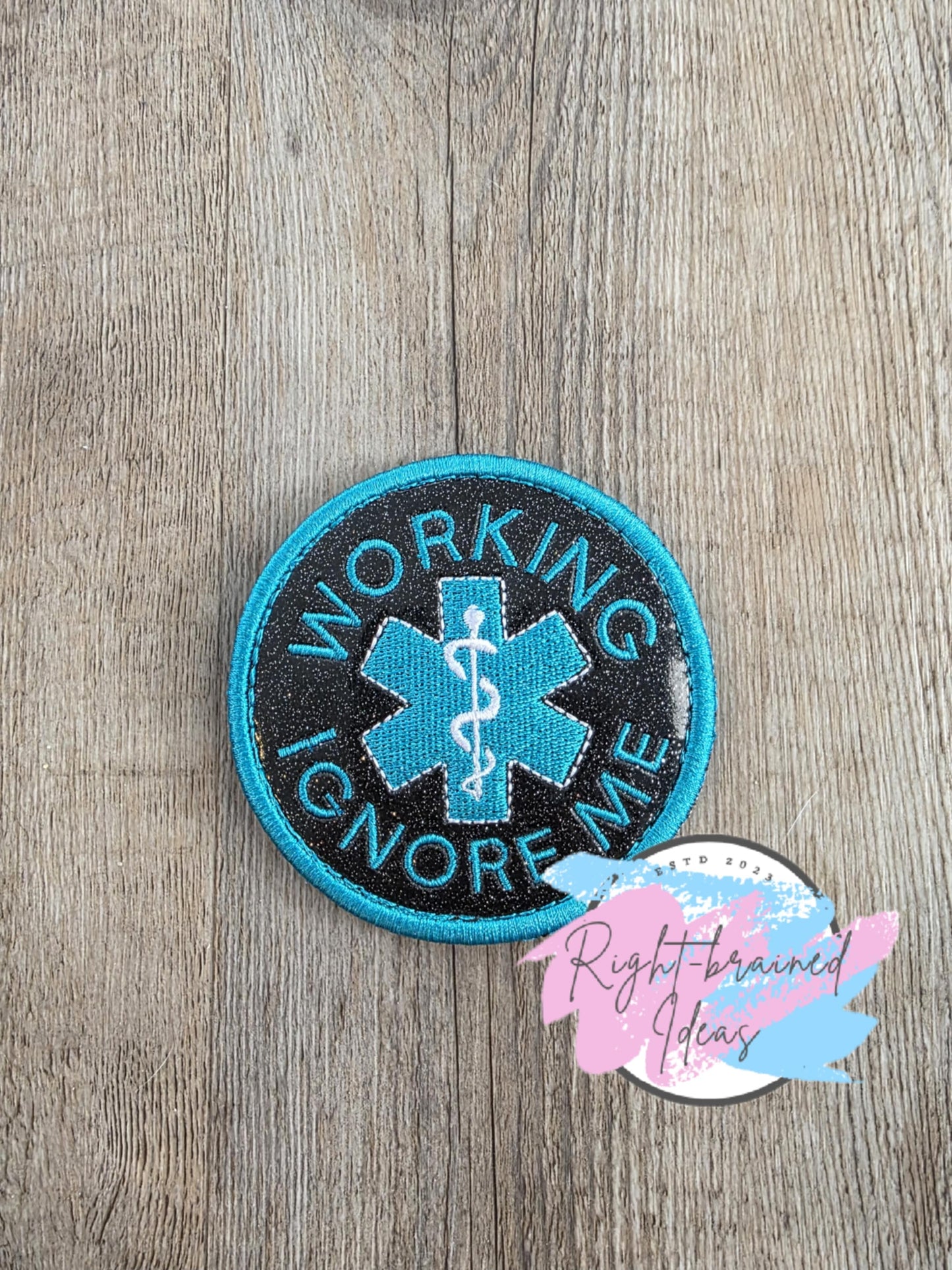 Service Dog Medical Alert Teal and White On Sparkle Black Vinyl Three-piece Patch Set