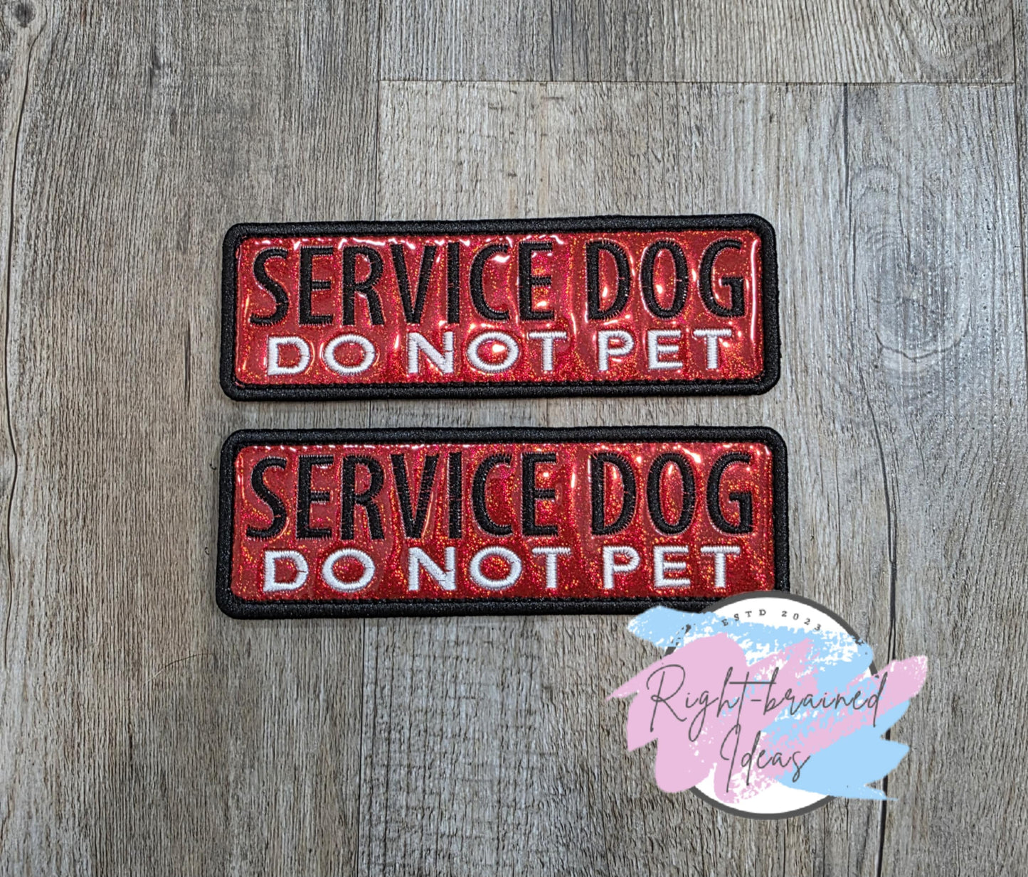 Service Dog Do Not Pet Black and White On Sparkle Red Holographic Vinyl Three-piece Patch Set