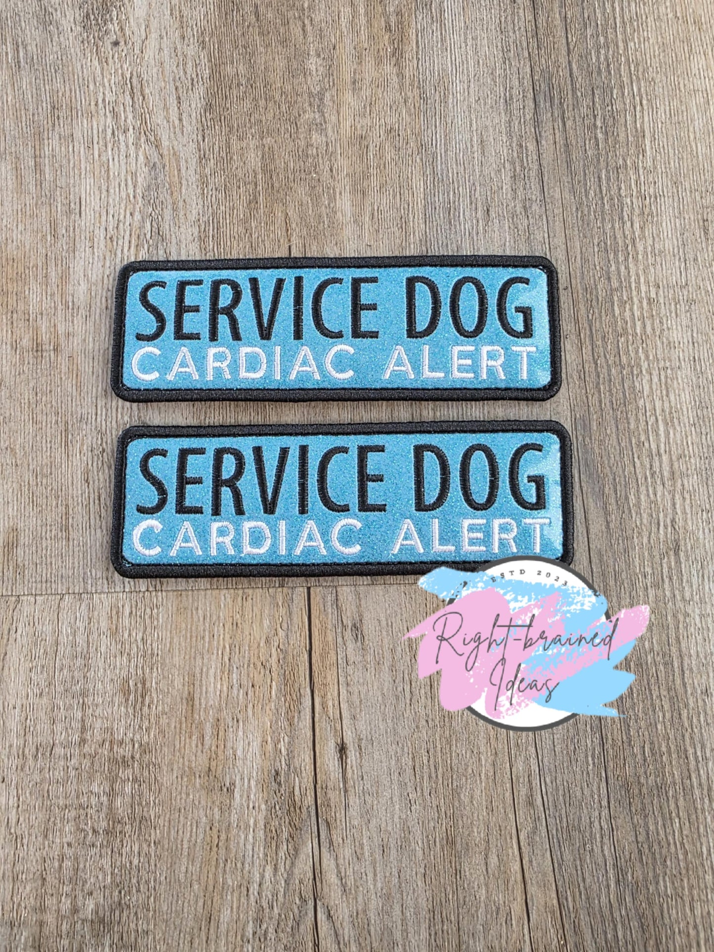 Service Dog Cardiac Alert Black And White On Sparkle Sky Blue Vinyl Three-piece Patch Set