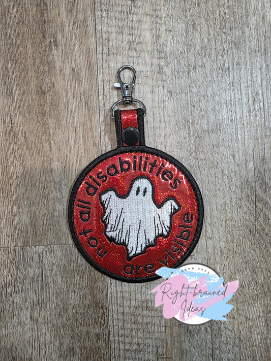 Spooky Season Inspired Not All Disabilities Are Visible White And Black On Sparkle Red Holographic Vinyl Patch Tab