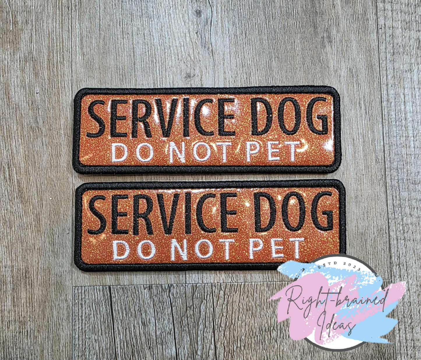 Service Dog Do Not Pet Black And White On Sparkle Burnt Orange Vinyl Four-piece Patch Set