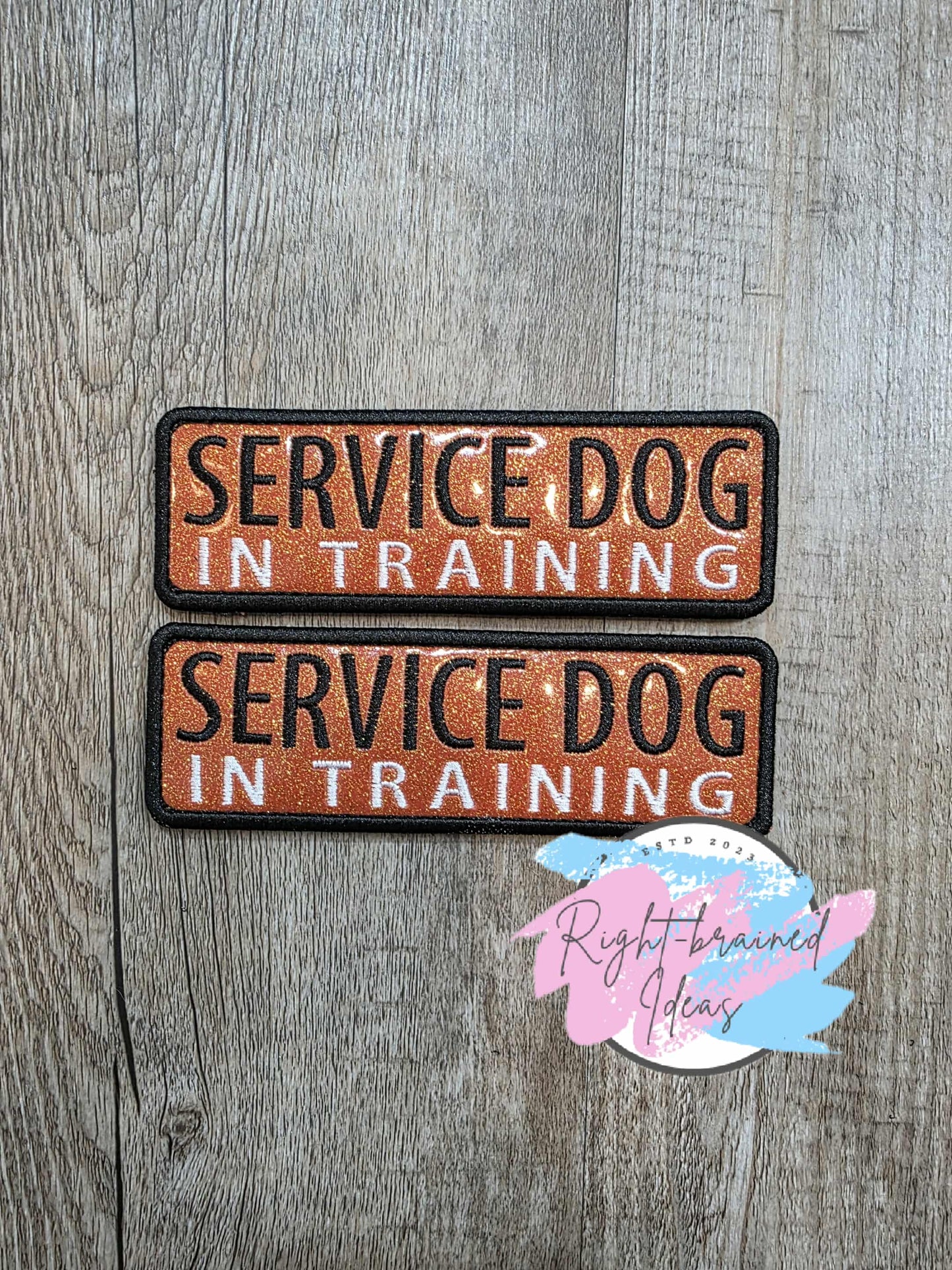 Service Dog In Training Black And White On Sparkle Burnt Orange Vinyl Four-piece Patch Set