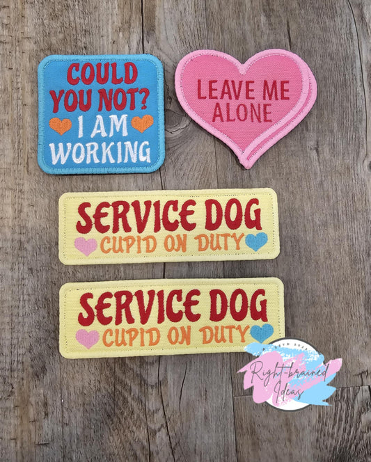 Themed Service Dog Four-Piece Valentine's Day Conversation Heart Inspired Patches Velcro Backside Matt Pink Blue Yellow Canvas Embroidery Patch Do Not Pet