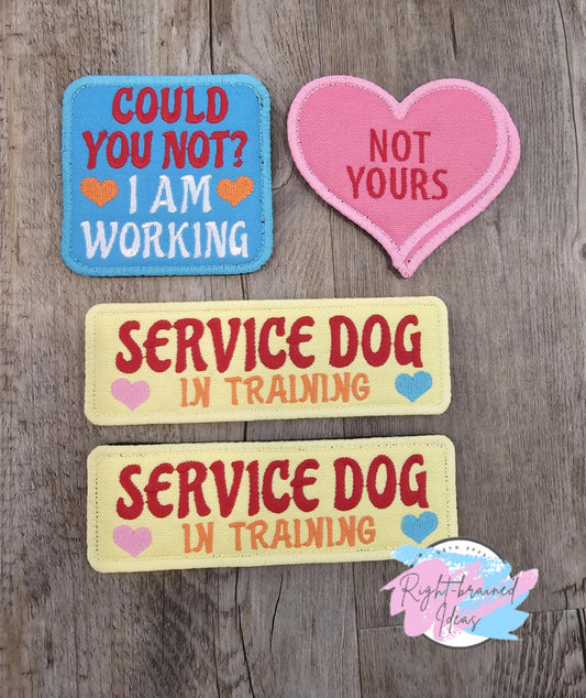 Service Dog, In Training Themed Patch Set Four-piece Valentine's Day Conversation Heart Inspired Matte Blue Pink Yellow Canvas Red Orange Yellow Blue White Pink Embroidery Velcro