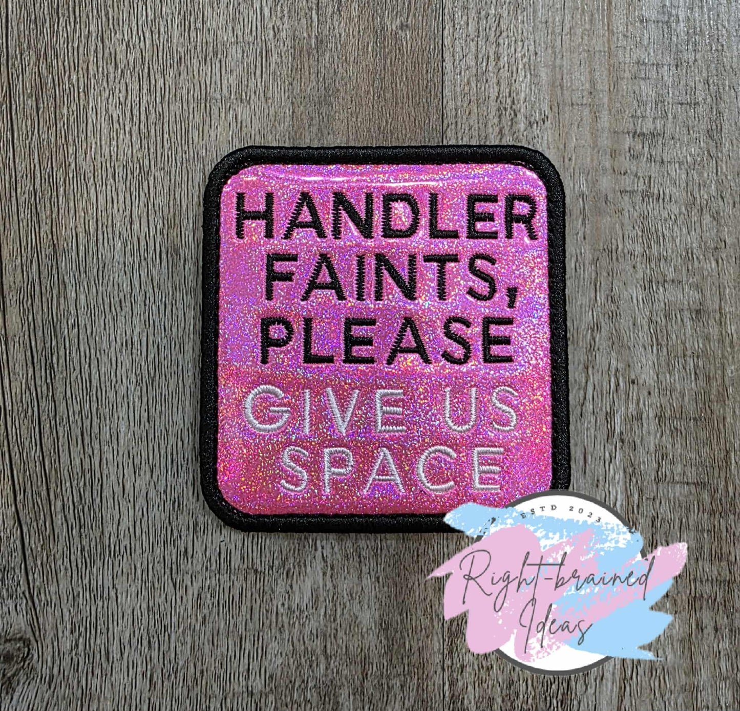 Service Dog Give Us Space Black And White On Sparkle Pink Holographic Vinyl Five-piece Patch and Patch Tab Set